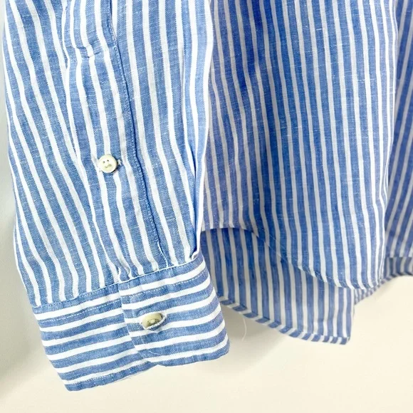 RALPH LAUREN | Ocean Wash Linen Blue and White Stripe Button Long Sleeve Large - Picture 6 of 7